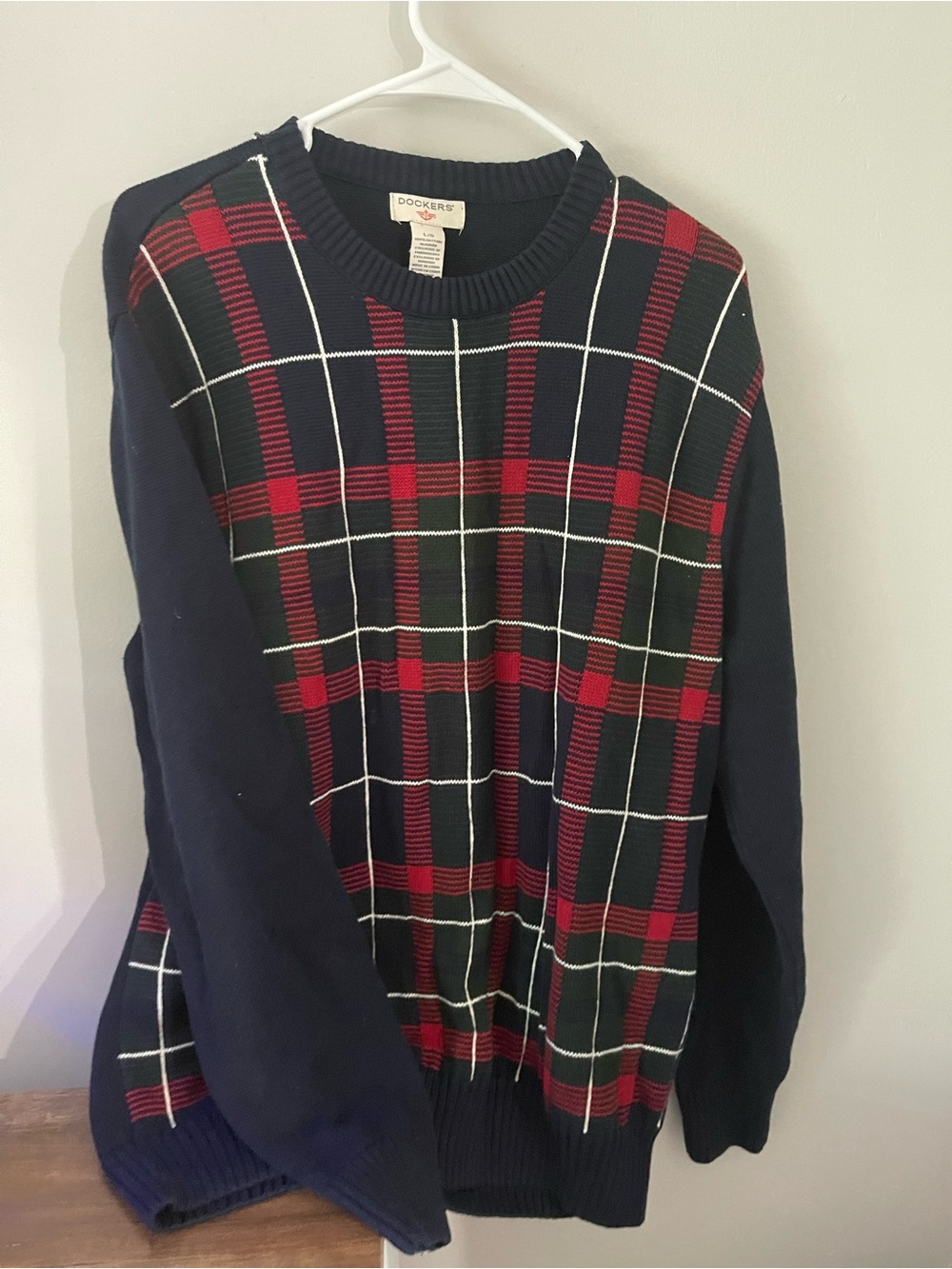 Dockers Navy Crewneck Sweater with Red Plaid
